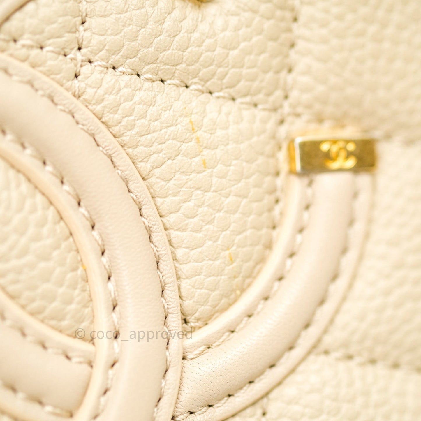 Chanel Quilted Medium CC Filigree Vanity Case Light Beige Caviar Gold Hardware