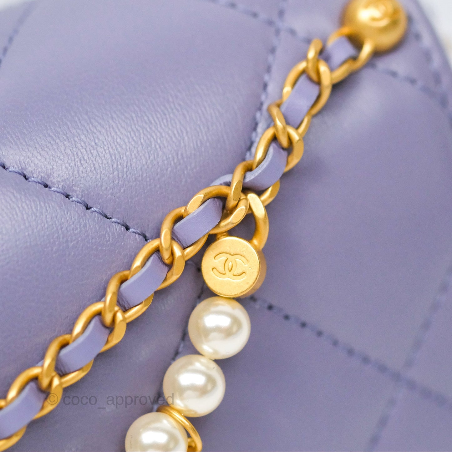 Chanel Crystal Pearl Chain Mini Flap Bag Purple Lambskin Aged Gold Hardware