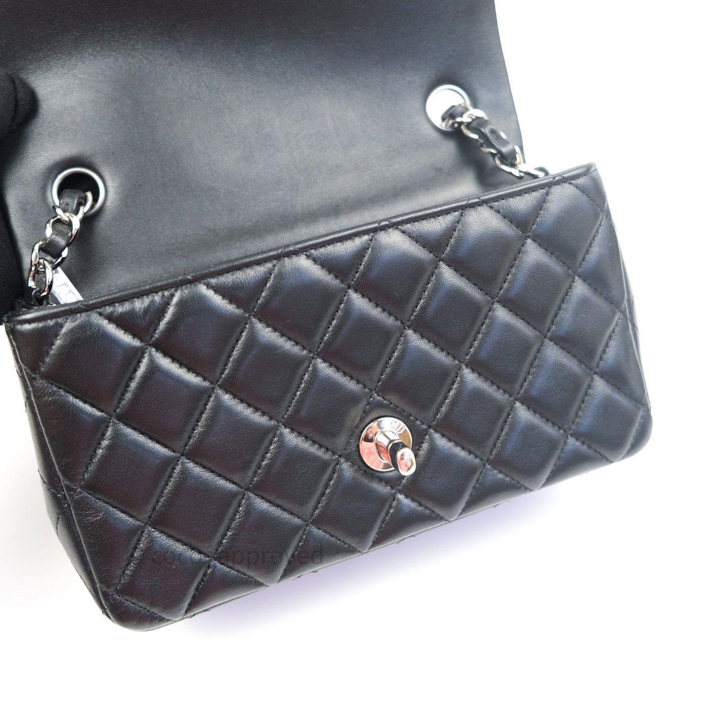 Chanel Quilted Mini Rectangular Black Lambskin Silver Hardware