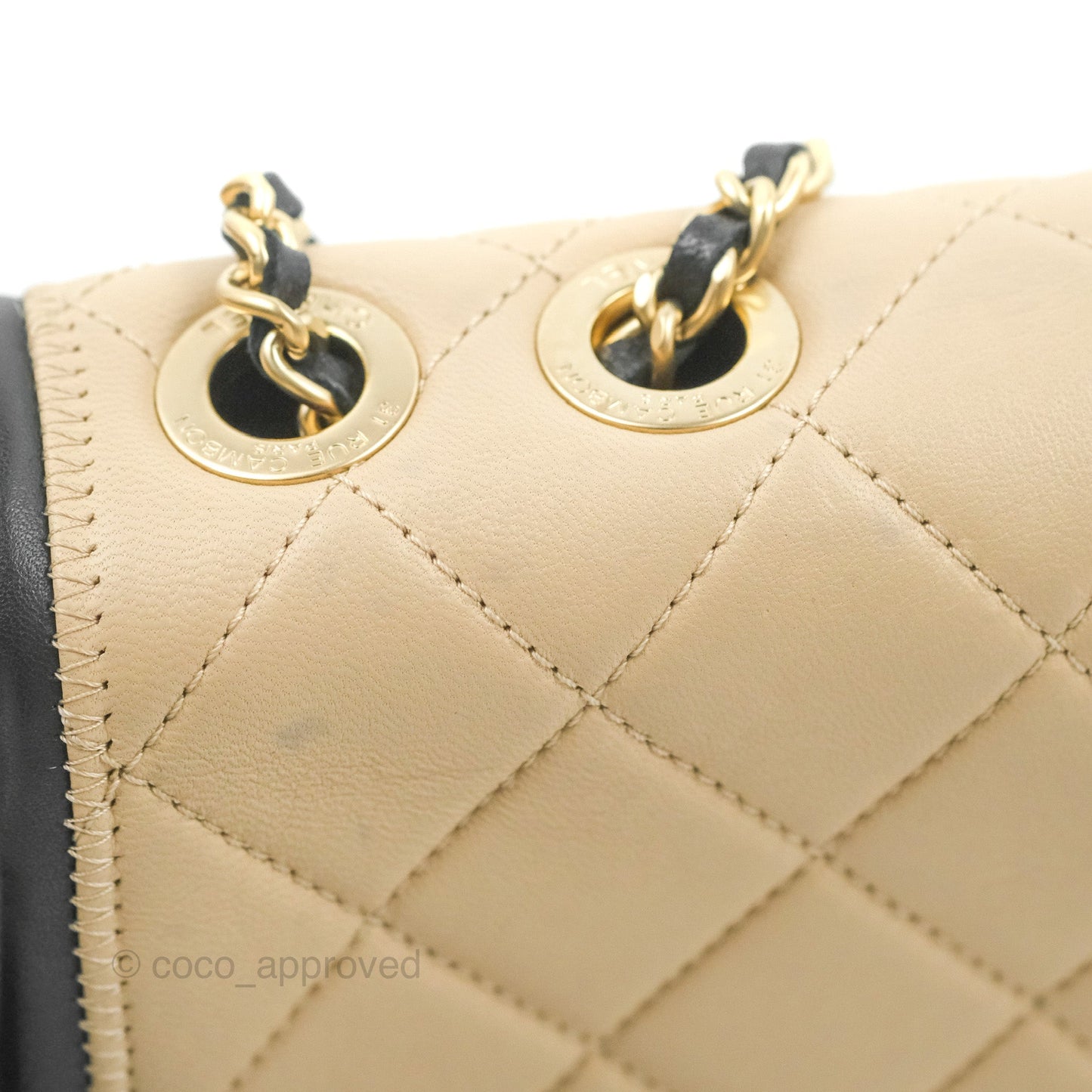 Chanel Quilted Graphic Flap Bag Black/Beige Calfskin Gold Hardware