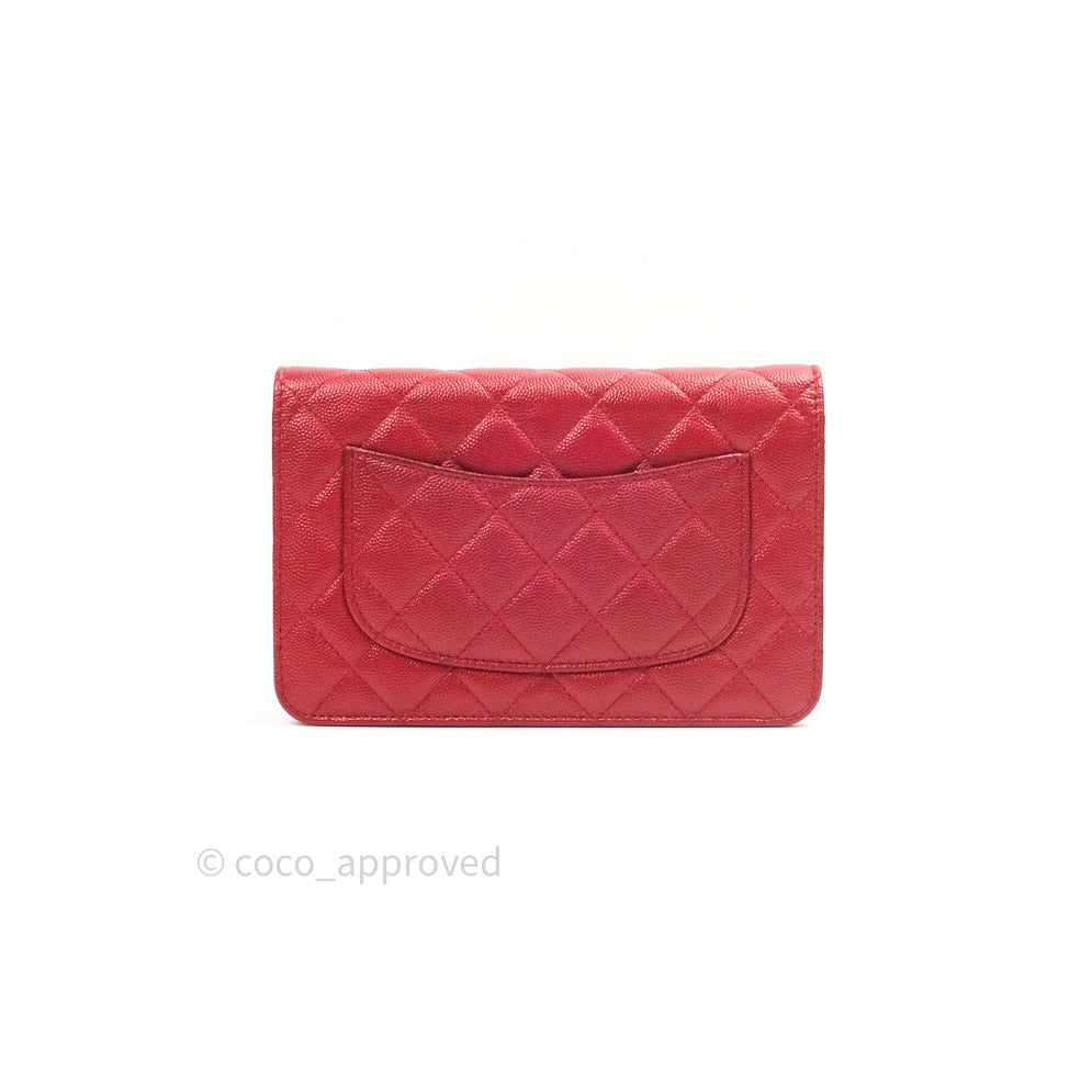 Chanel Quilted Wallet on Chain WOC Red Caviar Gold Hardware 17B