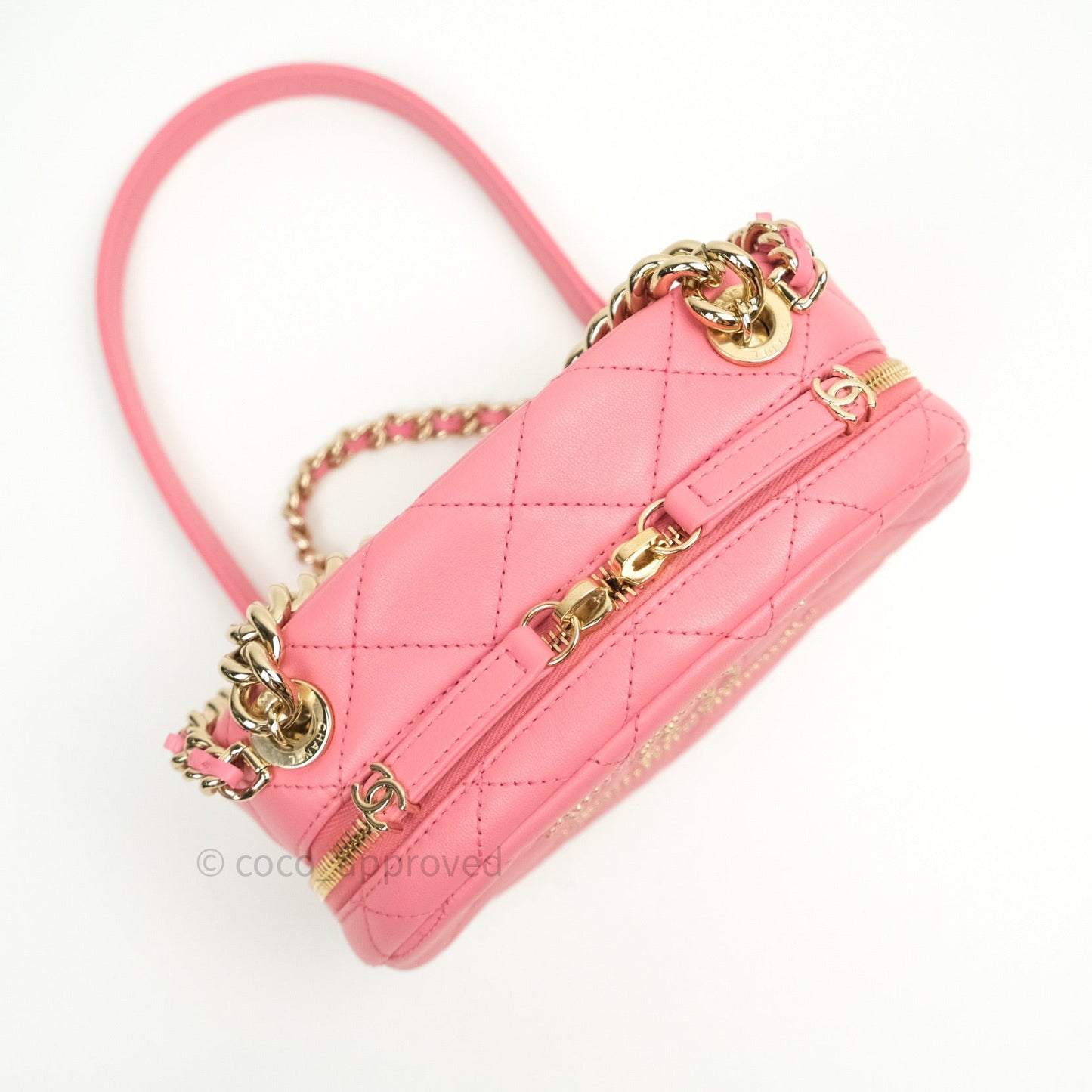 Chane Quilted Camera Pink Lambskin Gold Hardware