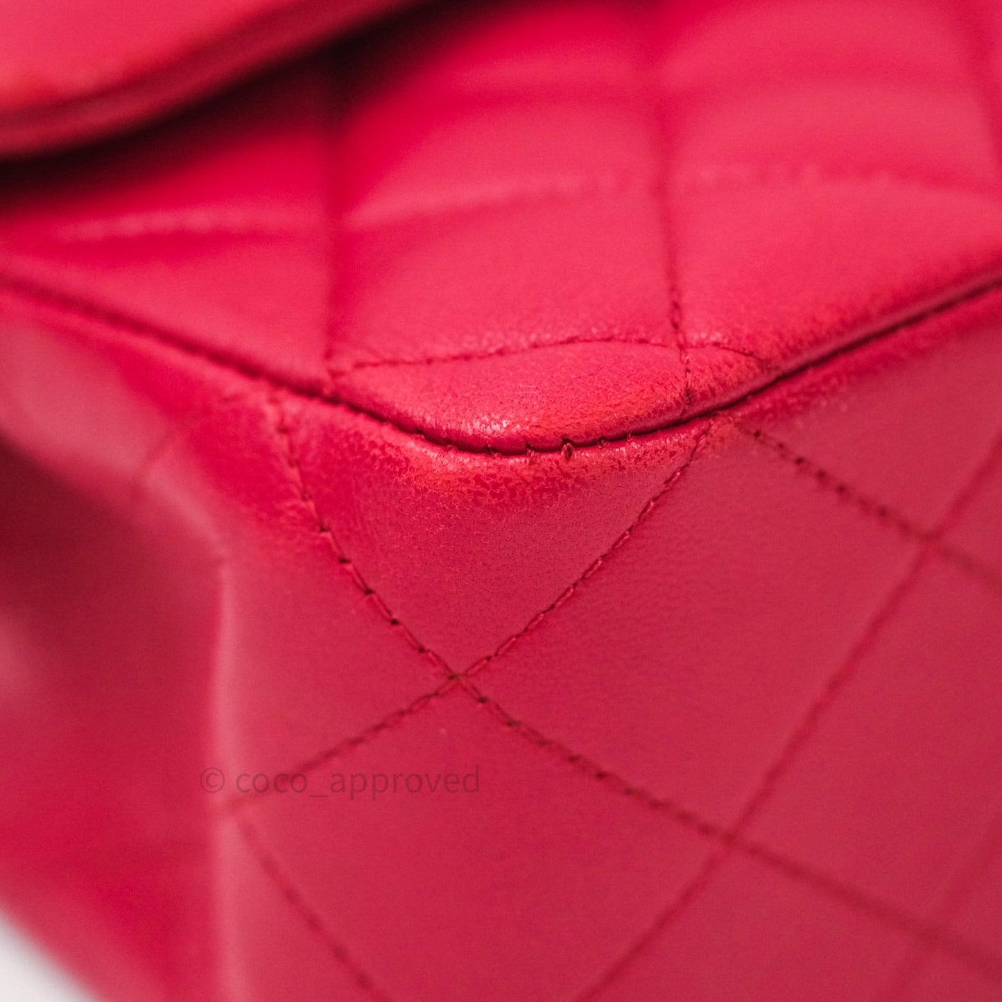 Chanel Classic M/L Lambskin Medium Double Flap Red Pink Silver Hardware