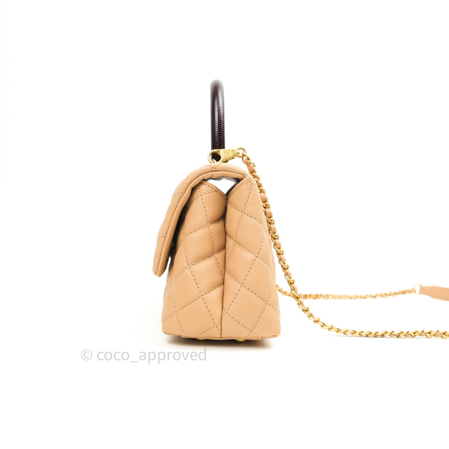 Chanel Mini Coco Handle Quilted Beige Caviar Gold Hardware Lizard Embossed Handle