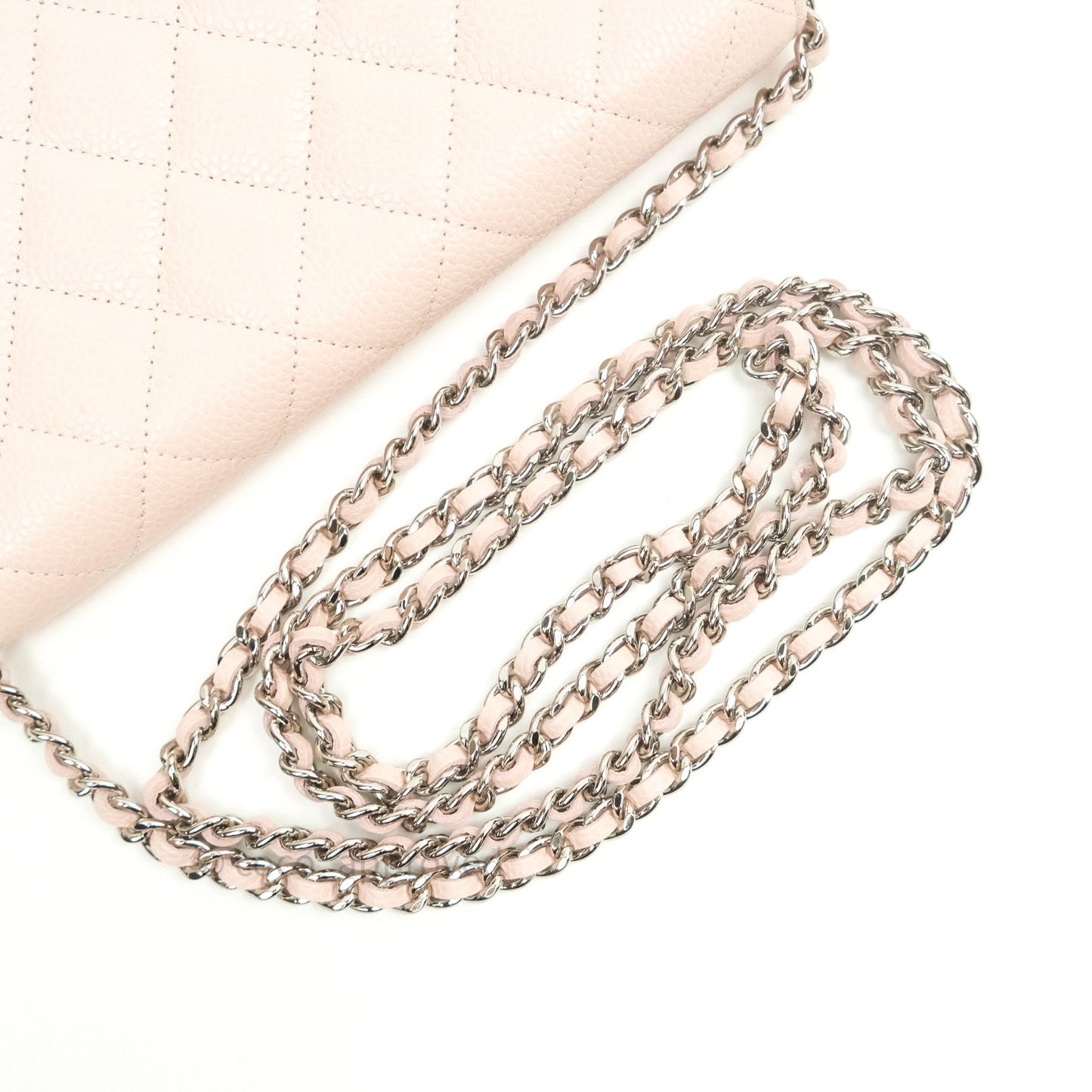 Chanel Quilted Wallet on Chain WOC Sakura Pink Caviar Silver Hardware