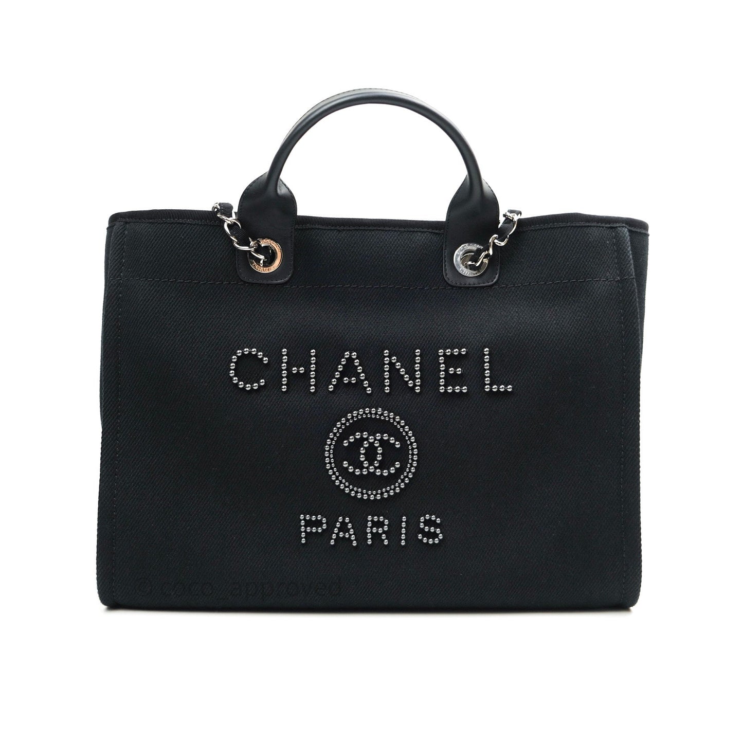 Chanel Large Deauville Black Canvas Imitation Pearl 20S