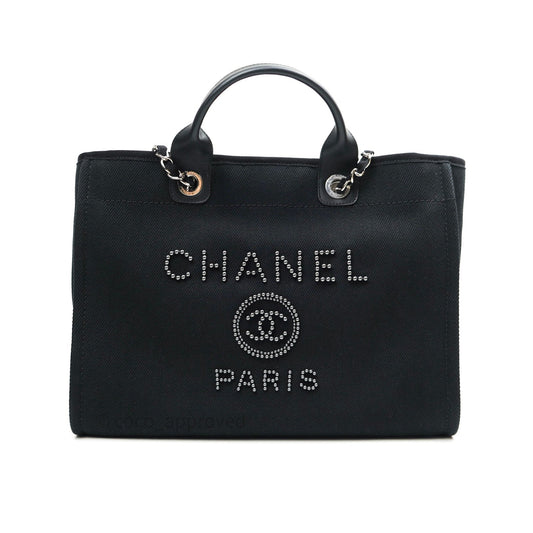 Chanel Large Deauville Black Canvas Imitation Pearl 20S