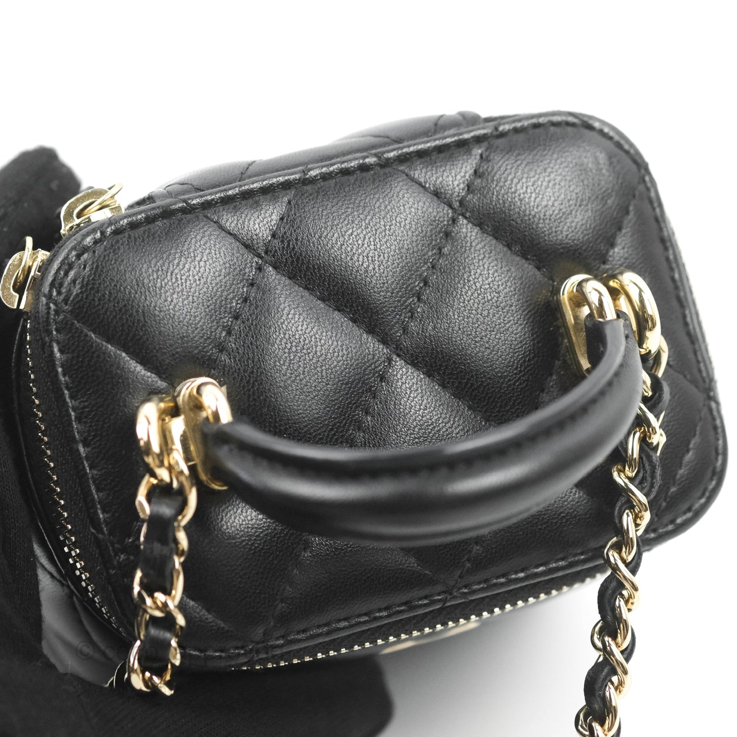 Chanel Mini Top Handle Vanity With Chain Black Lambskin Gold Hardware