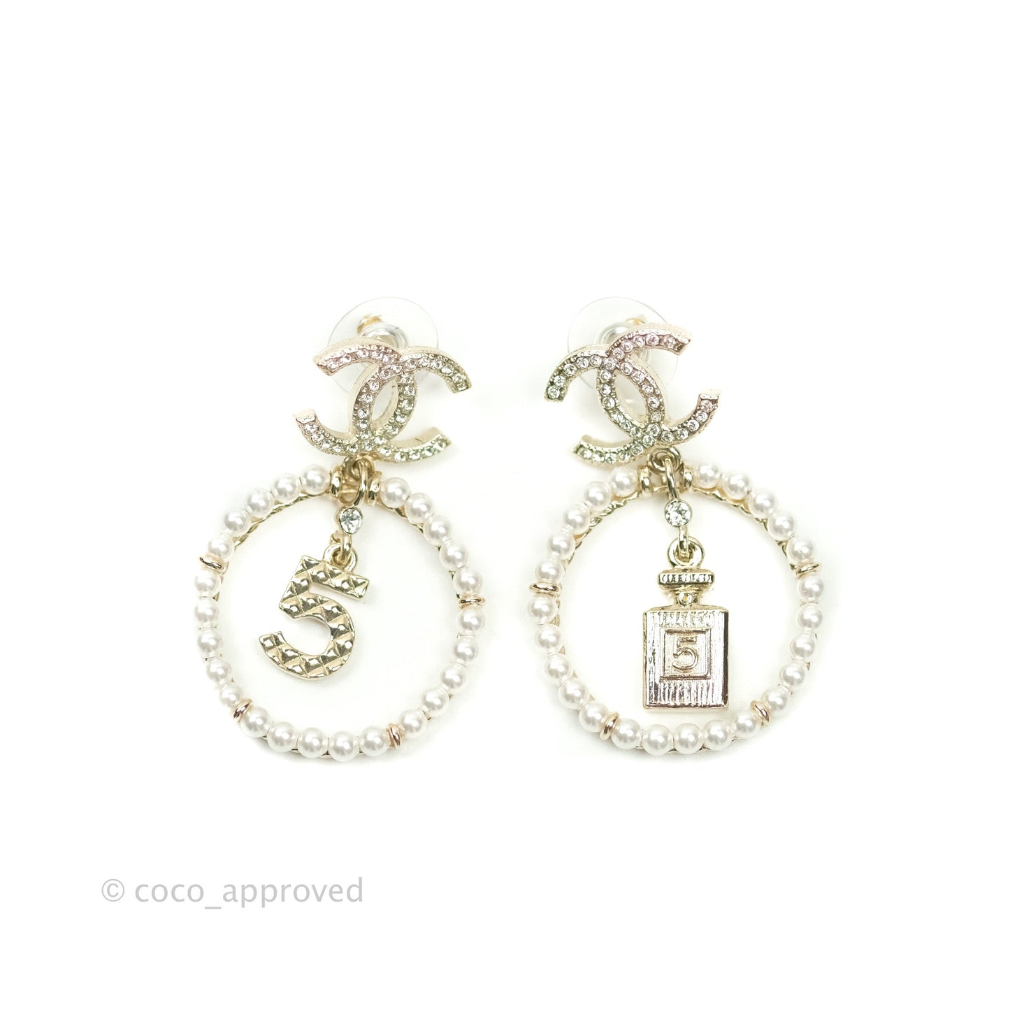 Chanel CC Crystal Pearl Ring No 5 Drop Earrings 21V