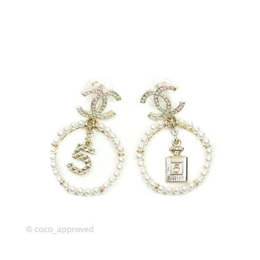 Chanel CC Crystal Pearl Ring No 5 Drop Earrings 21V