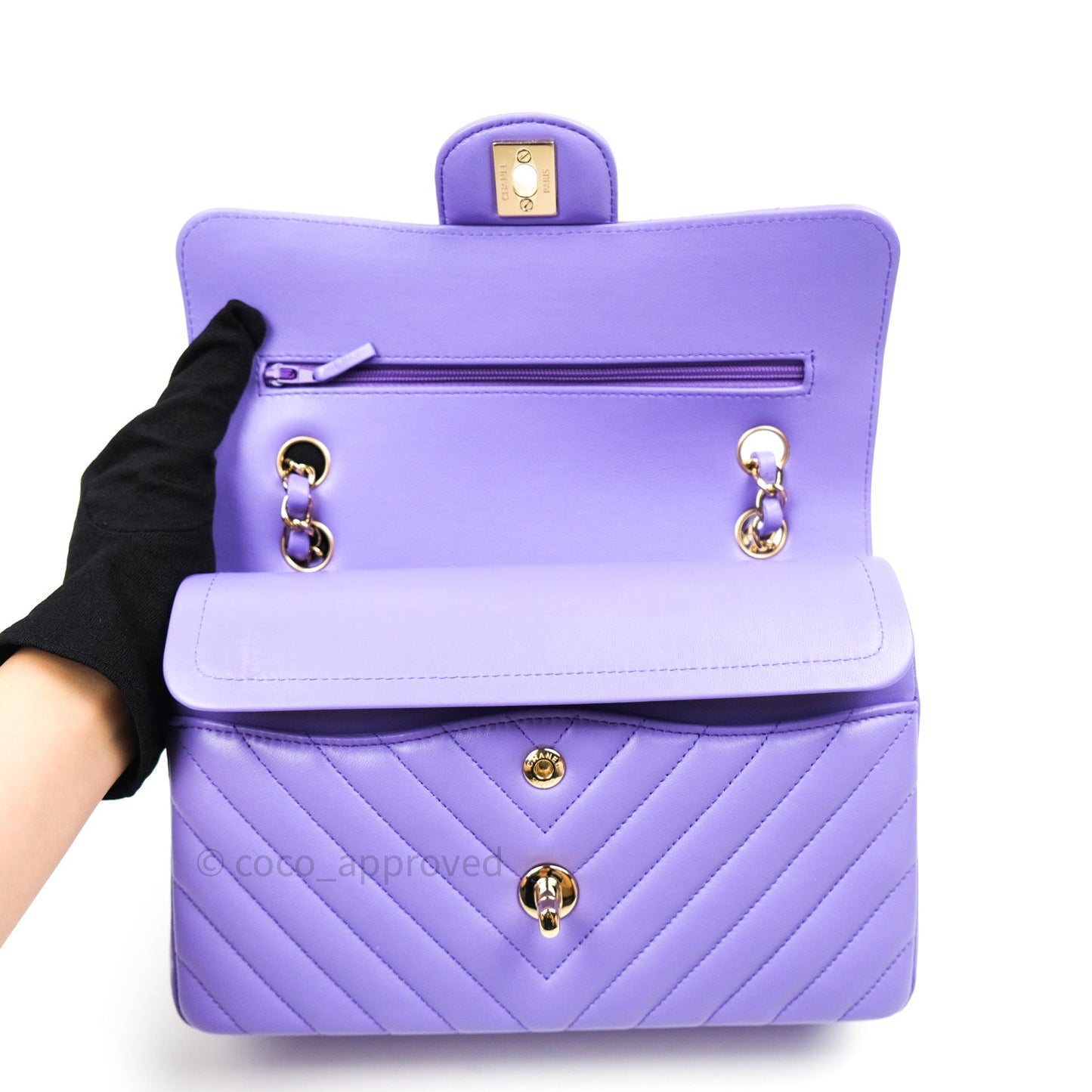 Chanel Classic Small S/M Flap Purple Lambskin Light Gold Hardware