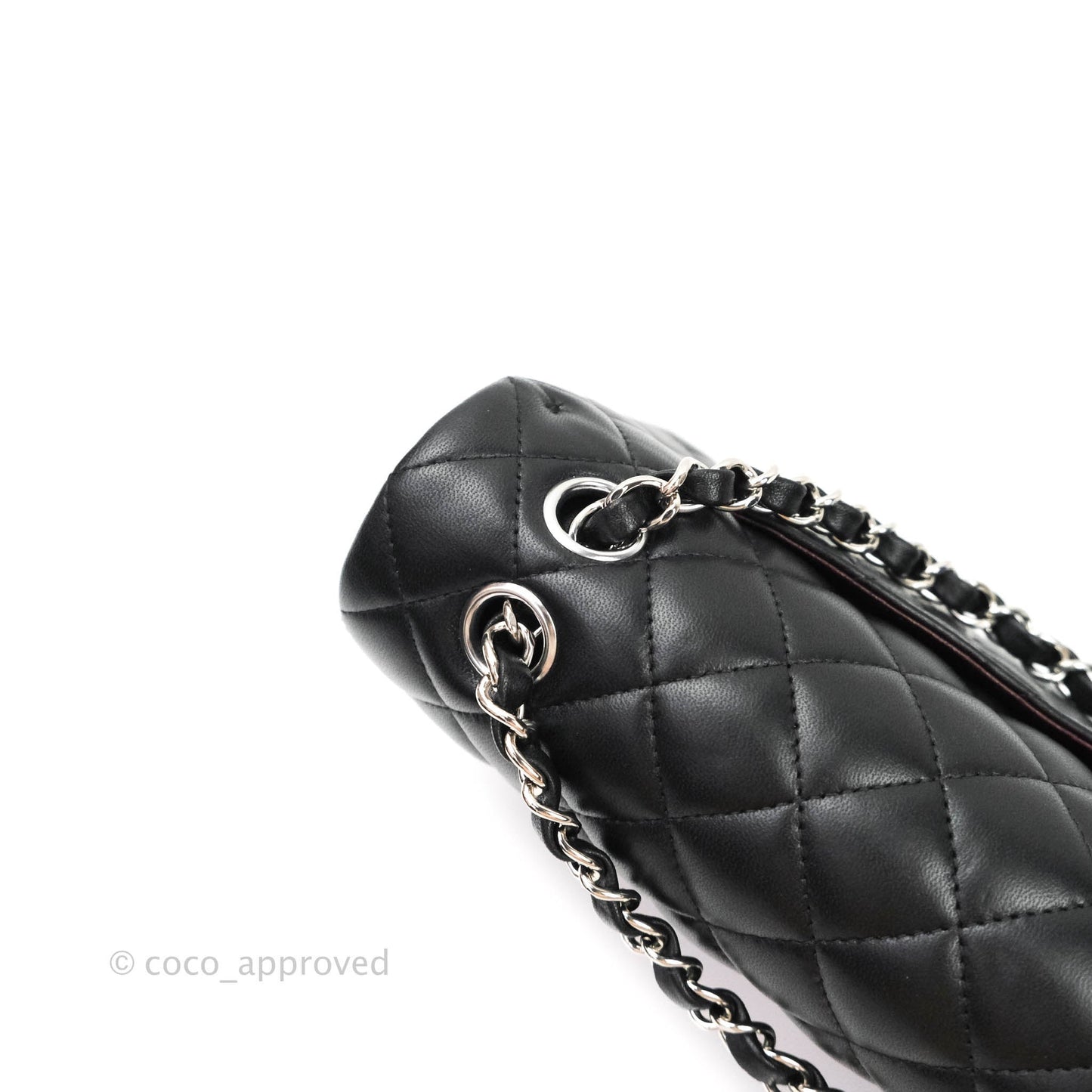 Chanel Classic M/L Medium Double Flap Bag Black Lambskin Silver Hardware