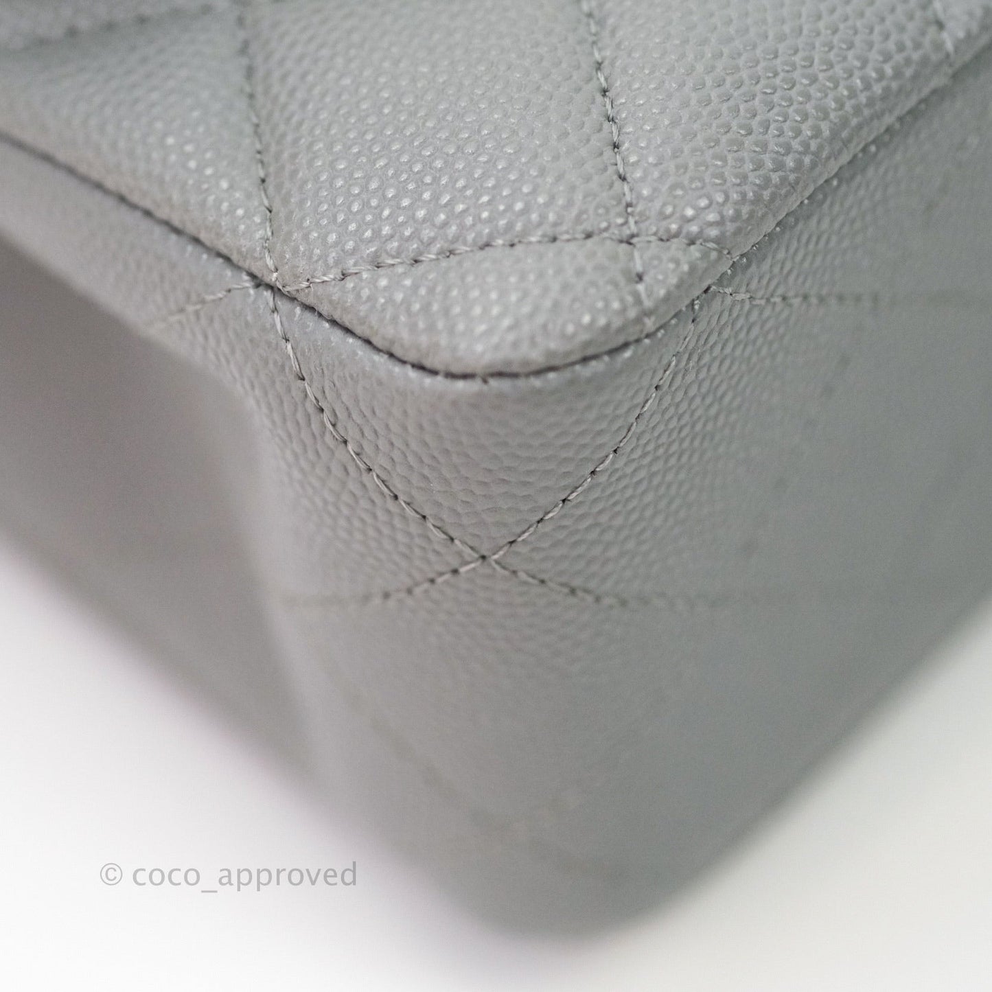 Chanel Classic M/L Medium Double Flap Quilted Grey Caviar Gold Hardware 20C