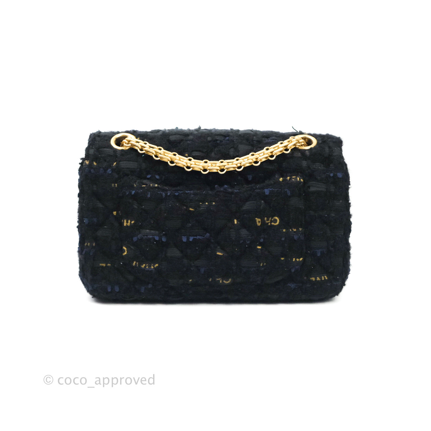 Chanel Mini Reissue 224 Black Navy Tweed Gold Hardware