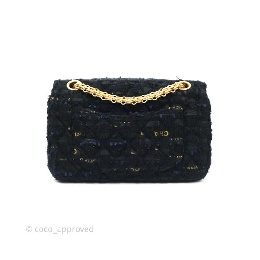 Chanel Mini Reissue 224 Black Navy Tweed Gold Hardware