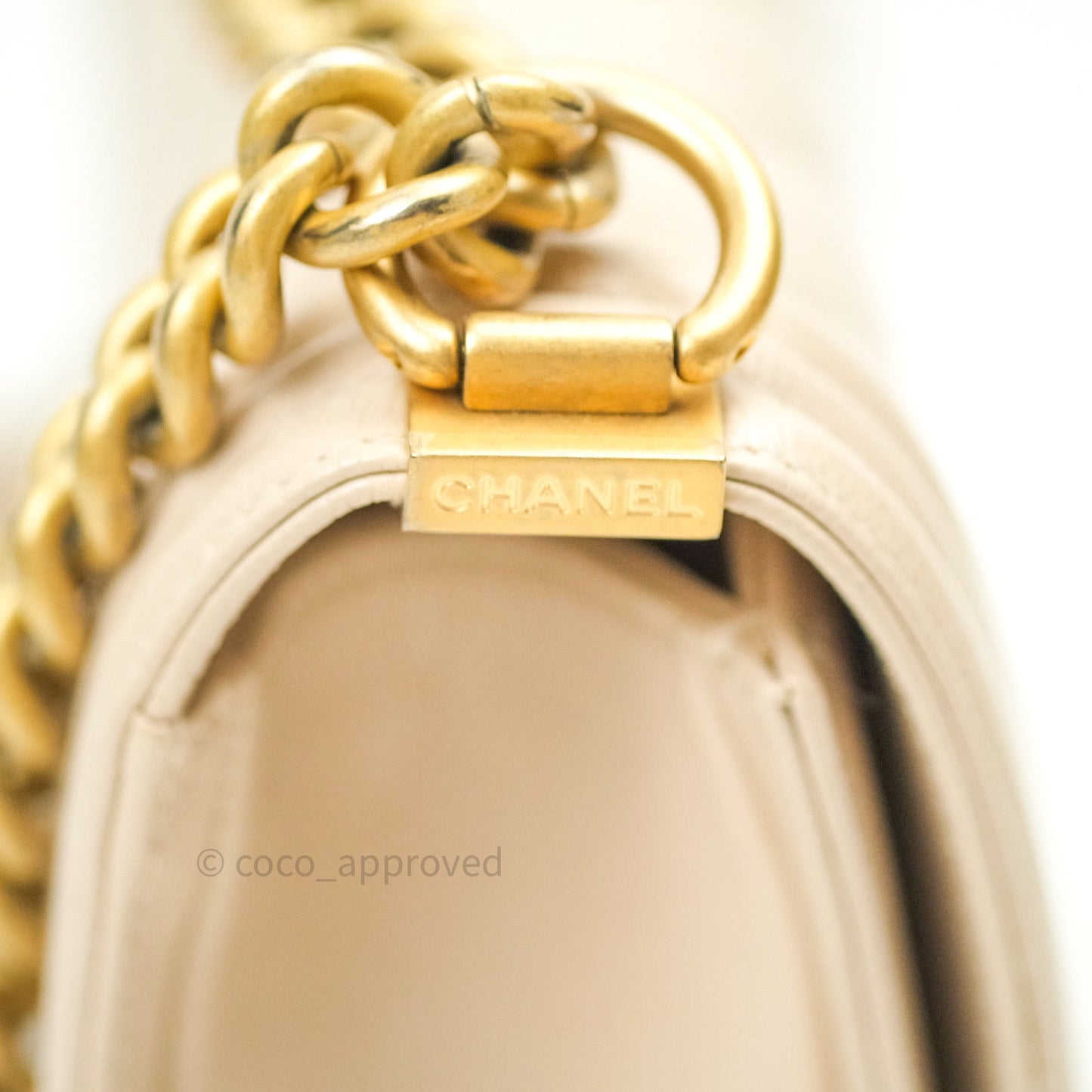 Chanel Boy Chevron Medium Beige Caviar Gold Hardware