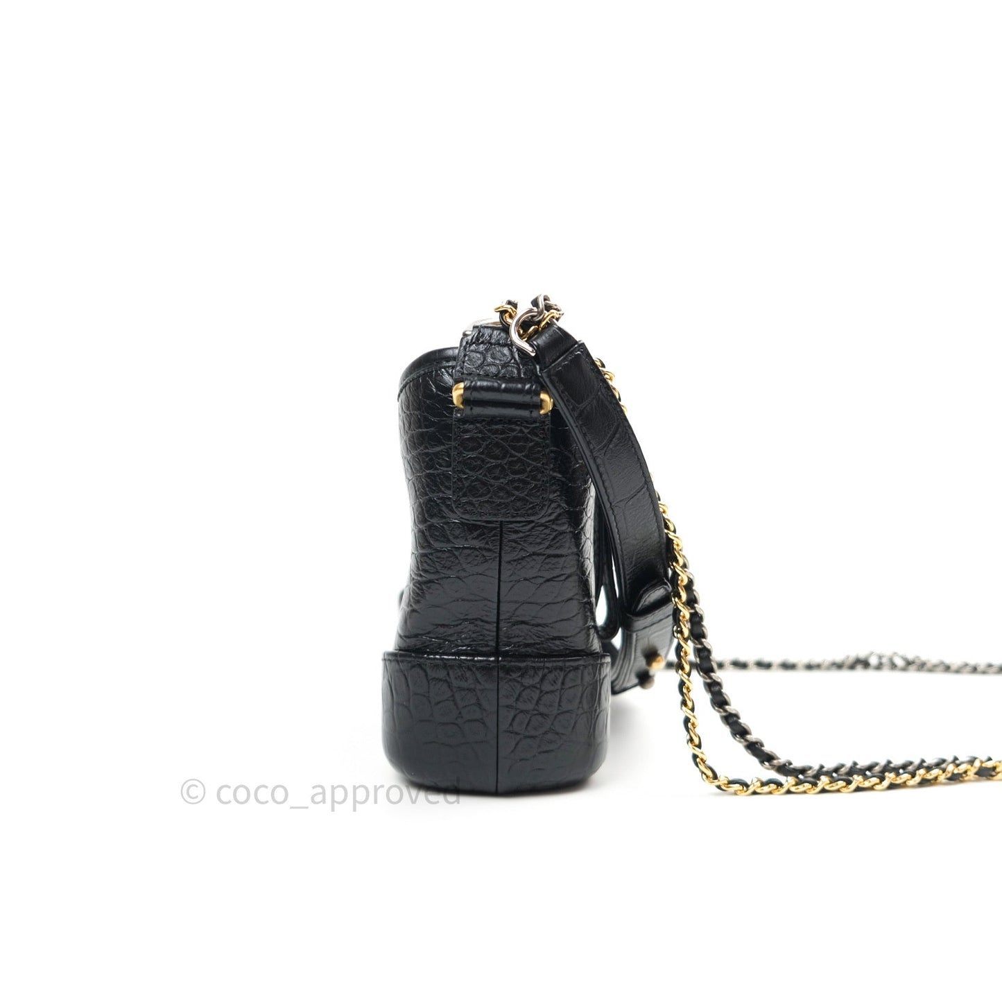 Chanel Crocodile Embossed Calfskin Small Gabrielle Cocodile Hobo Black