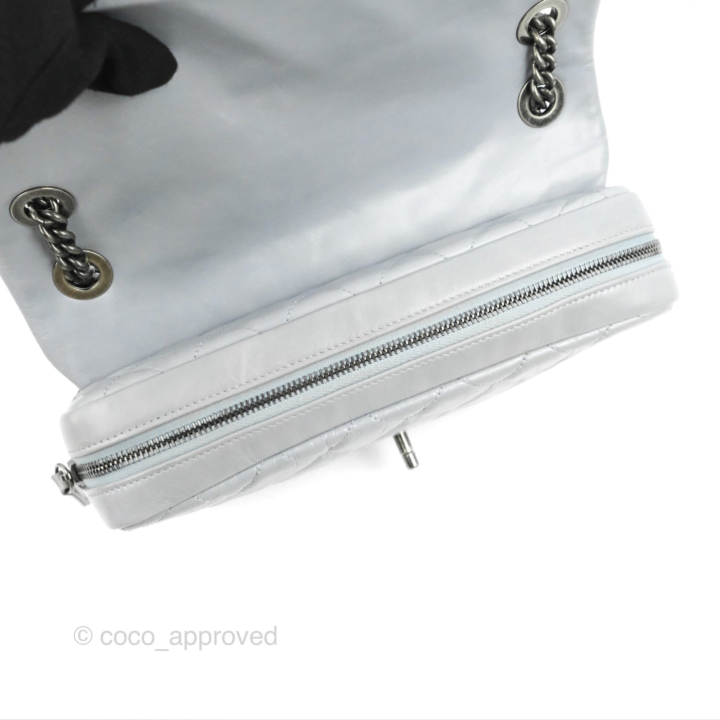 Chanel Medium Easy Flap Bag Light Grey Blue Aged Calfskin Ruthenium Hardware
