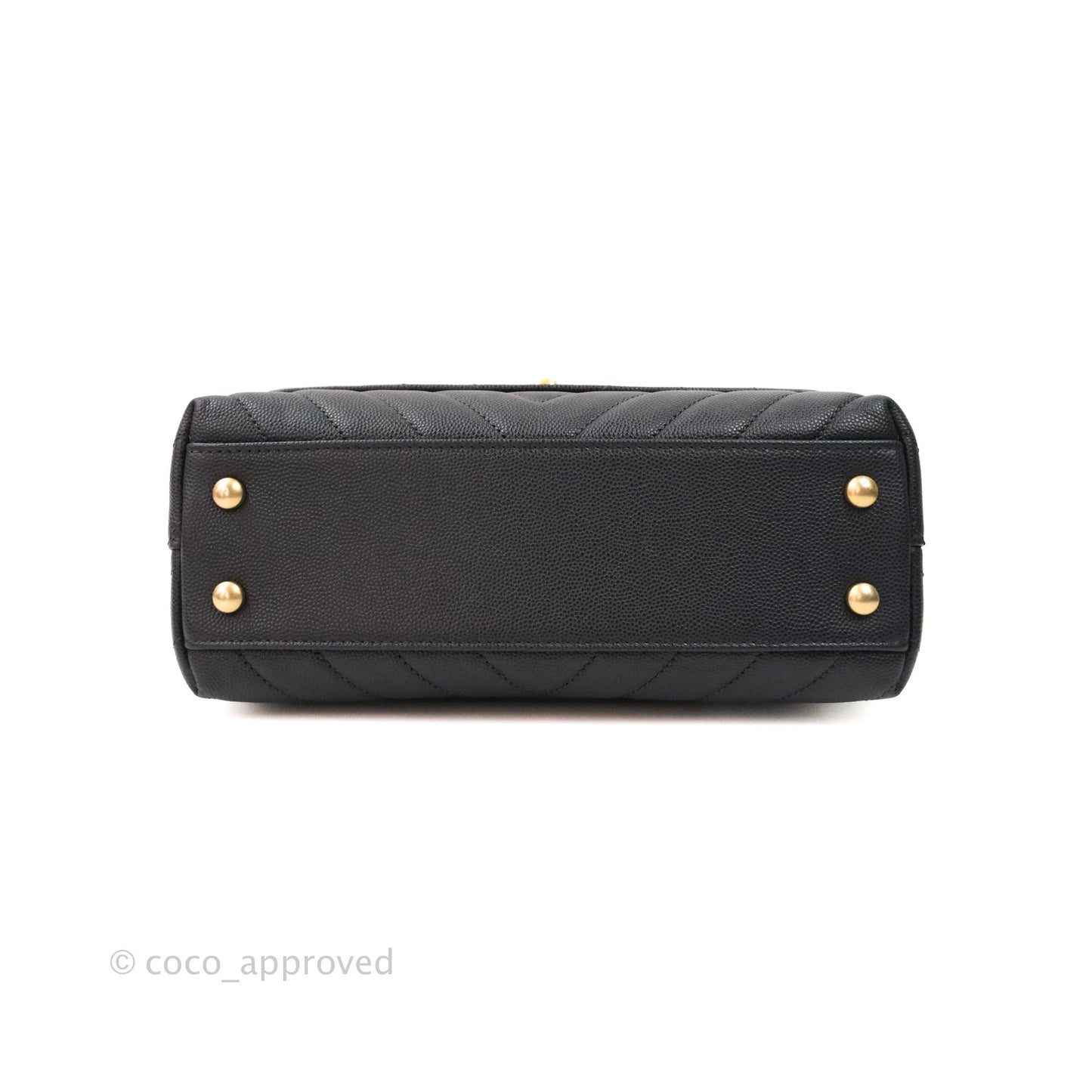 Chanel Quilted Mini Coco Handle Chevron Dark Grey Caviar Gold Hardware