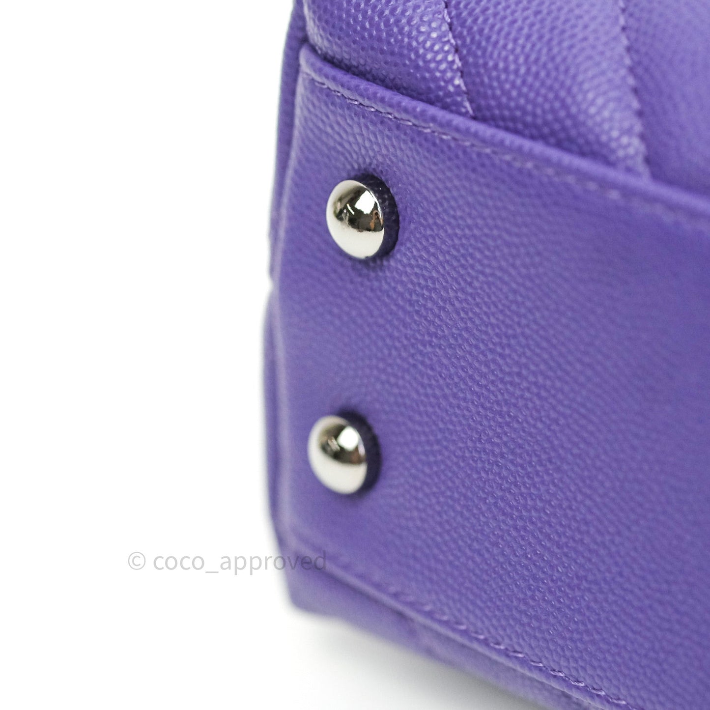 Chanel Mini Coco Handle Chevron Purple Caviar Quilted Dark Silver Hardware