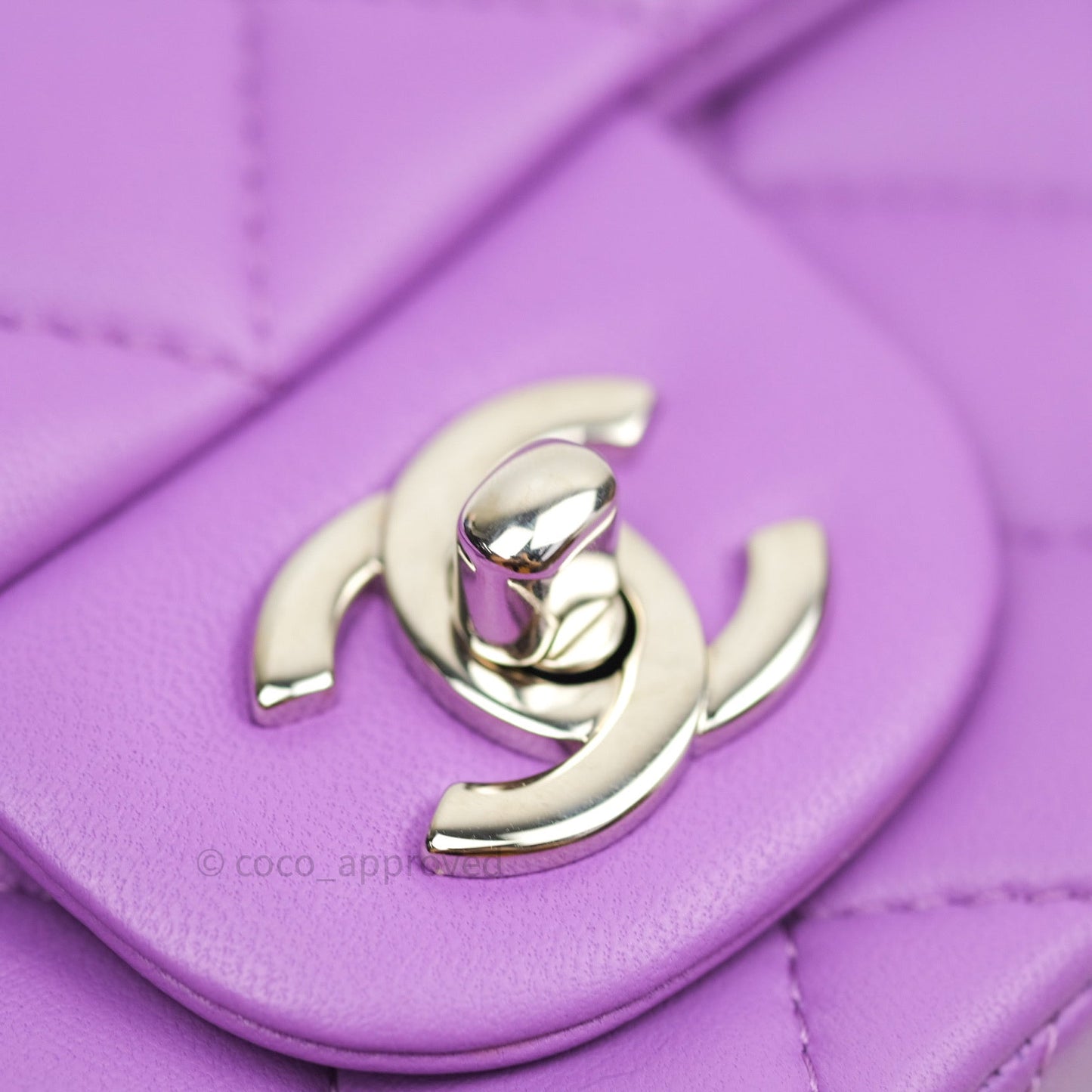 Chanel Mini Square Purple Lambskin Silver Hardware