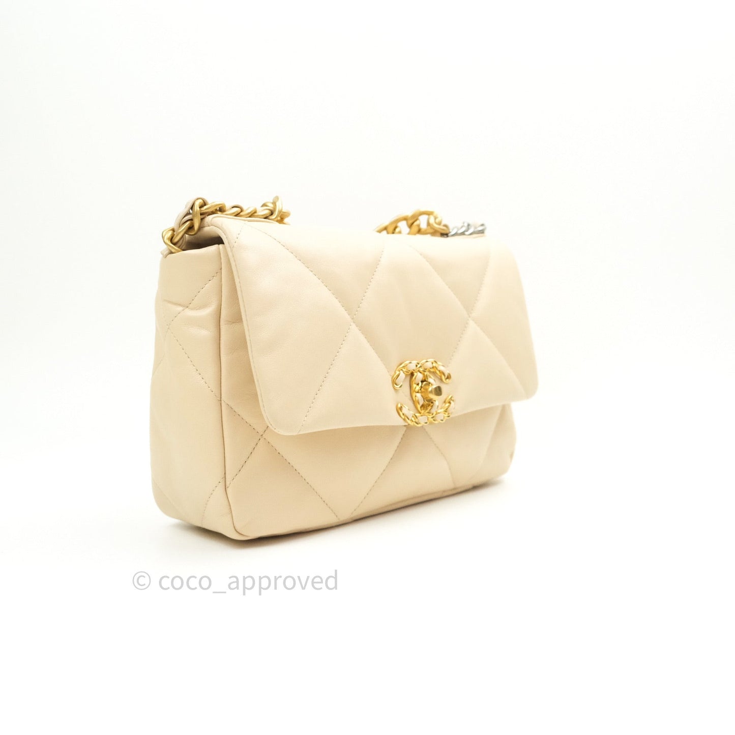 Chanel 19 Small Beige Goatskin Mixed Hardware