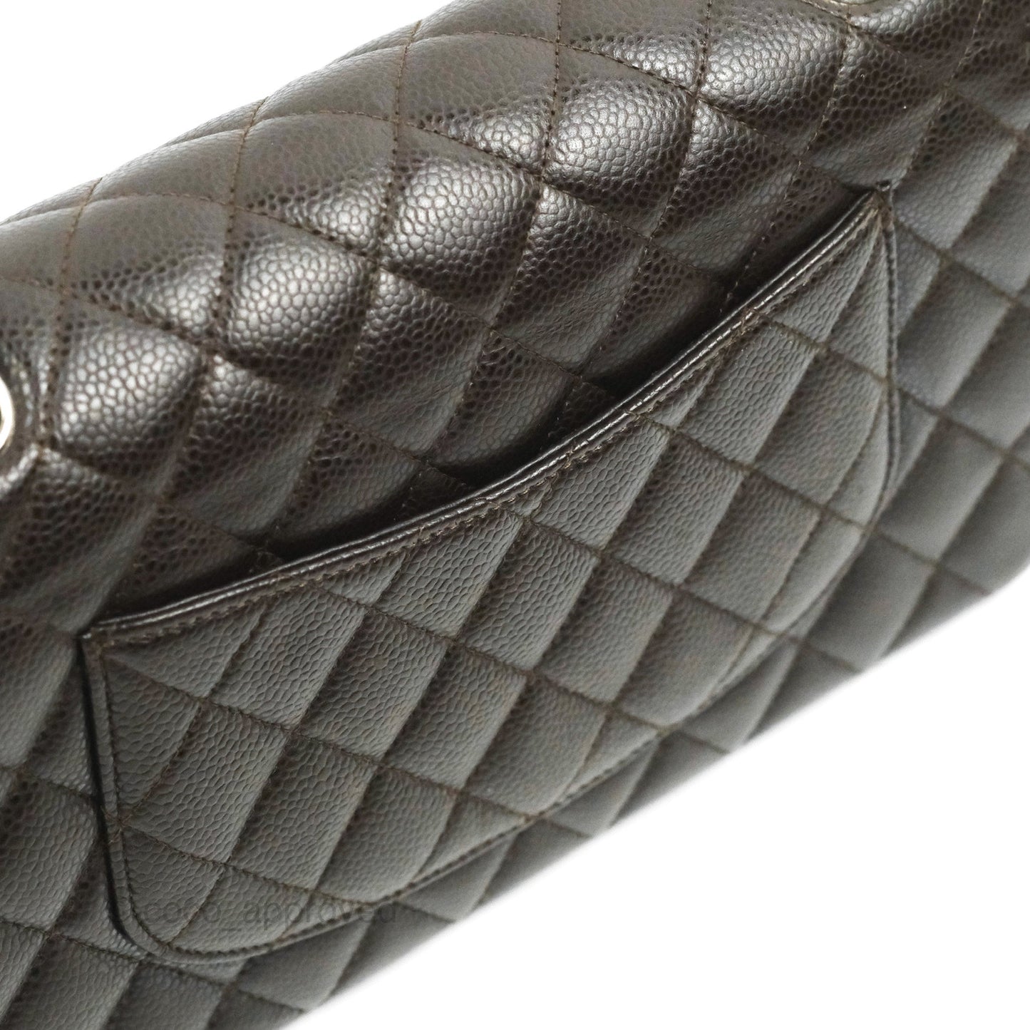 Chanel Classic M/L Medium Flap Quilted Dark Chocolate Brown Caviar Silver Hardware