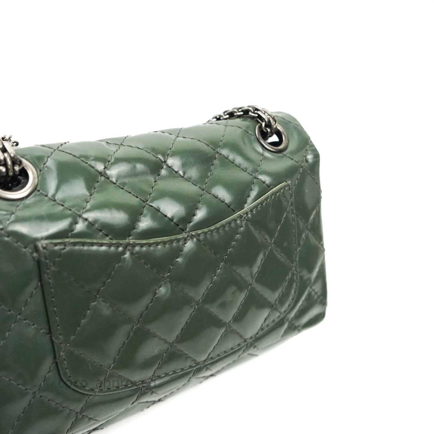 Chanel Mini Reissue 224 Army Green Patent Ruthenium Hardware Double Layer