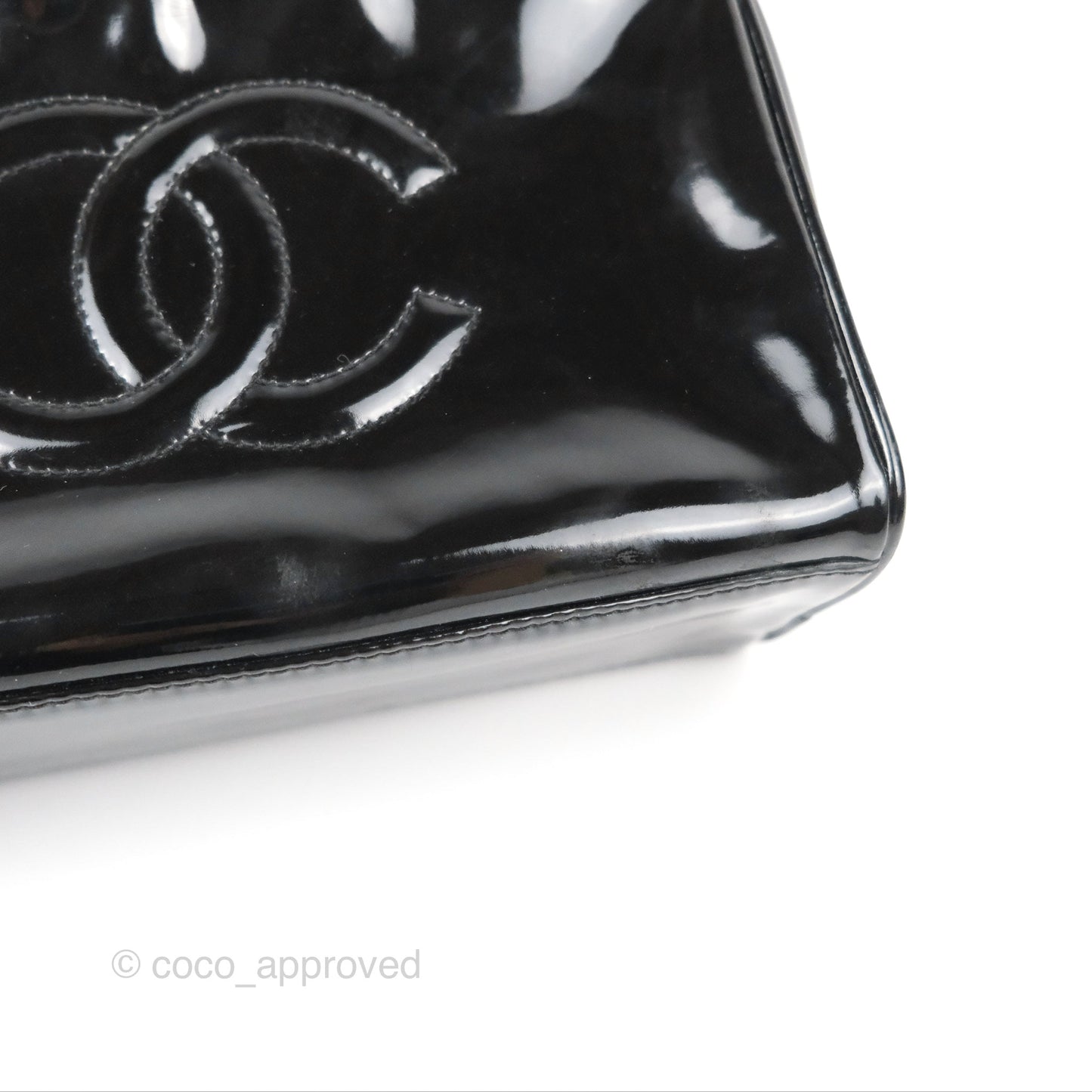 Chanel Vintage Coco Black Leather Patent Make Up Pouch