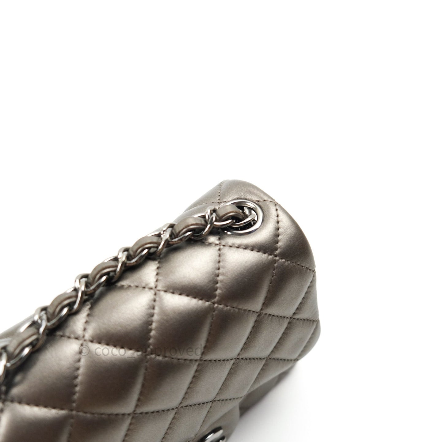 Chanel Mini Square Metallic Dark Grey Lambskin Dark Silver Hardware