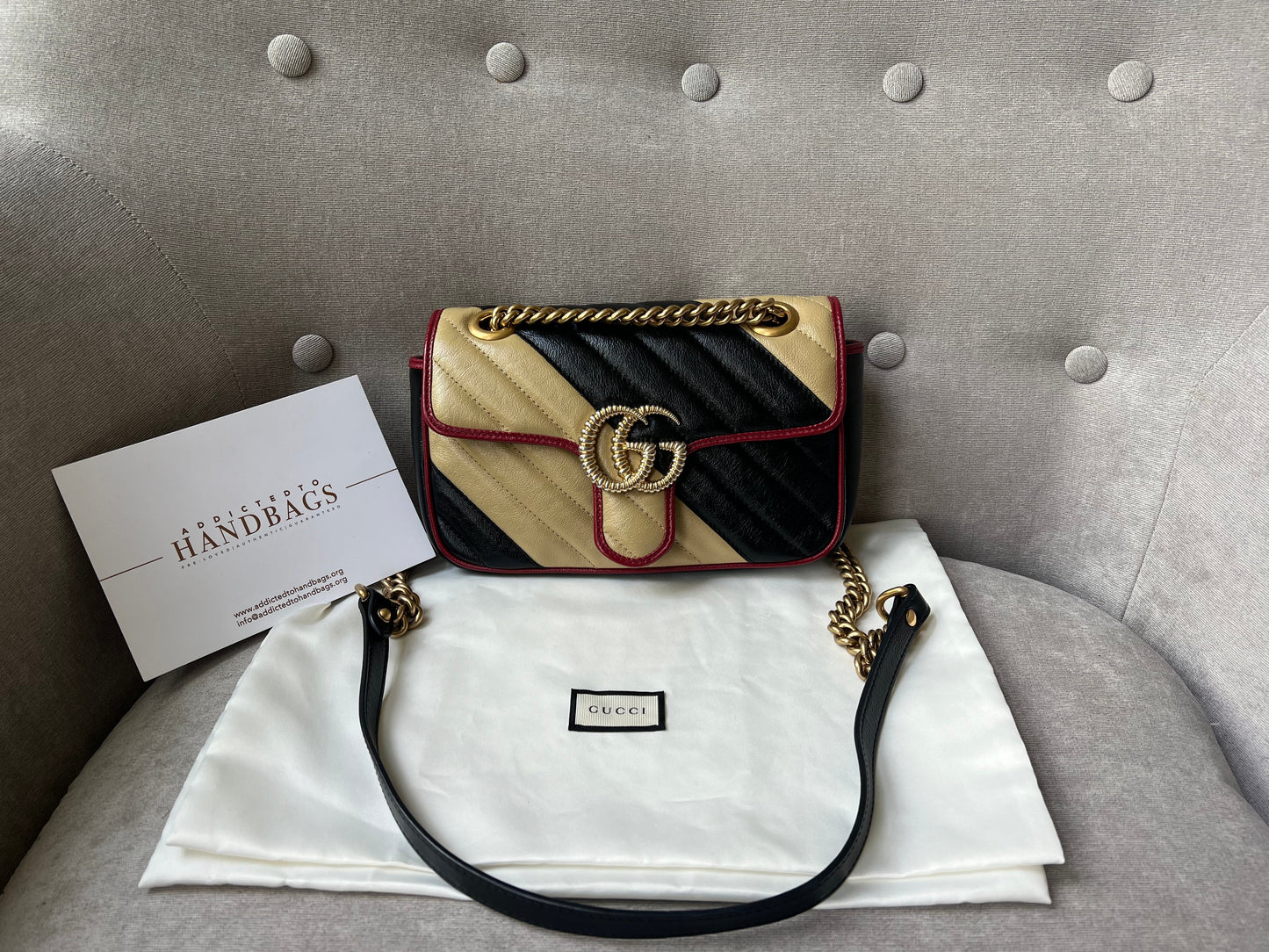 Luxury Gucci GG Tricolour Marmont Mini Shoulder Bag