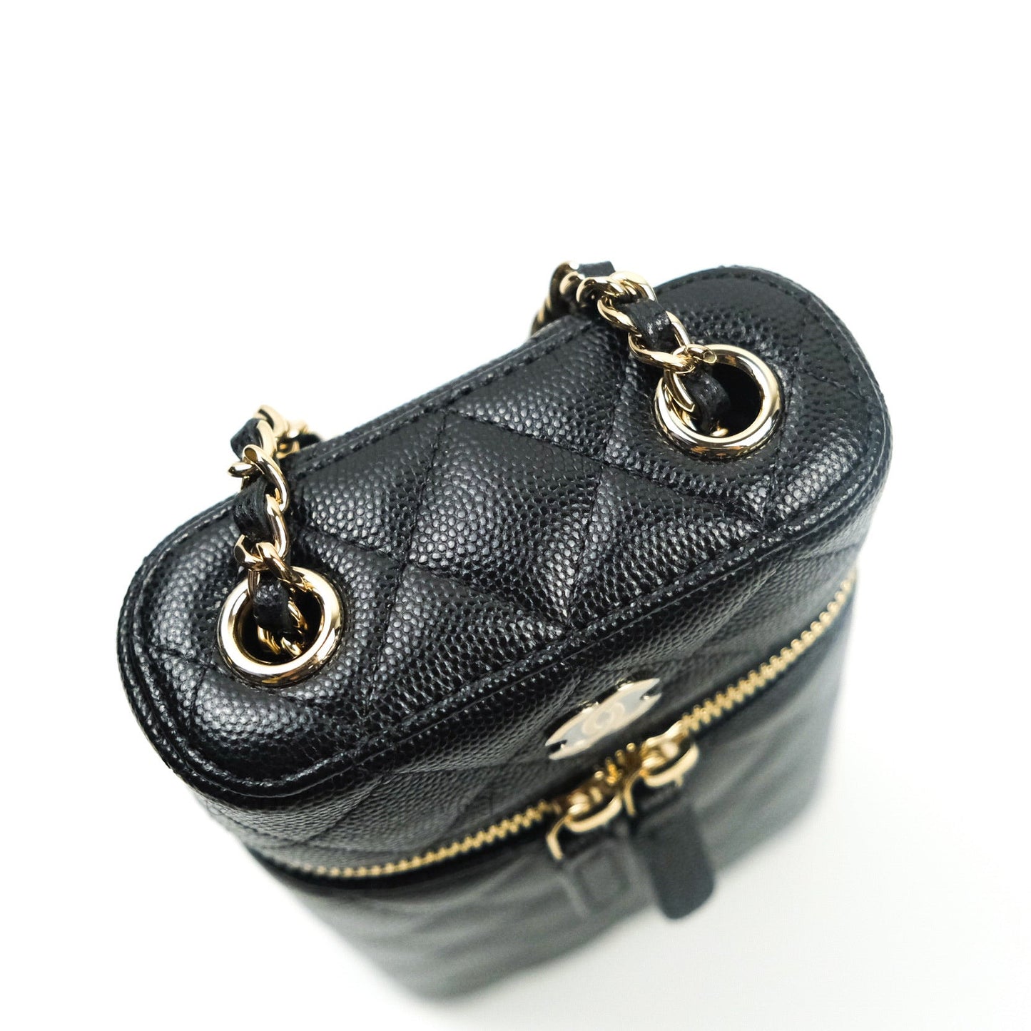 Chanel Vanity Phone Holder With Chain Black Caviar Gold Hardware