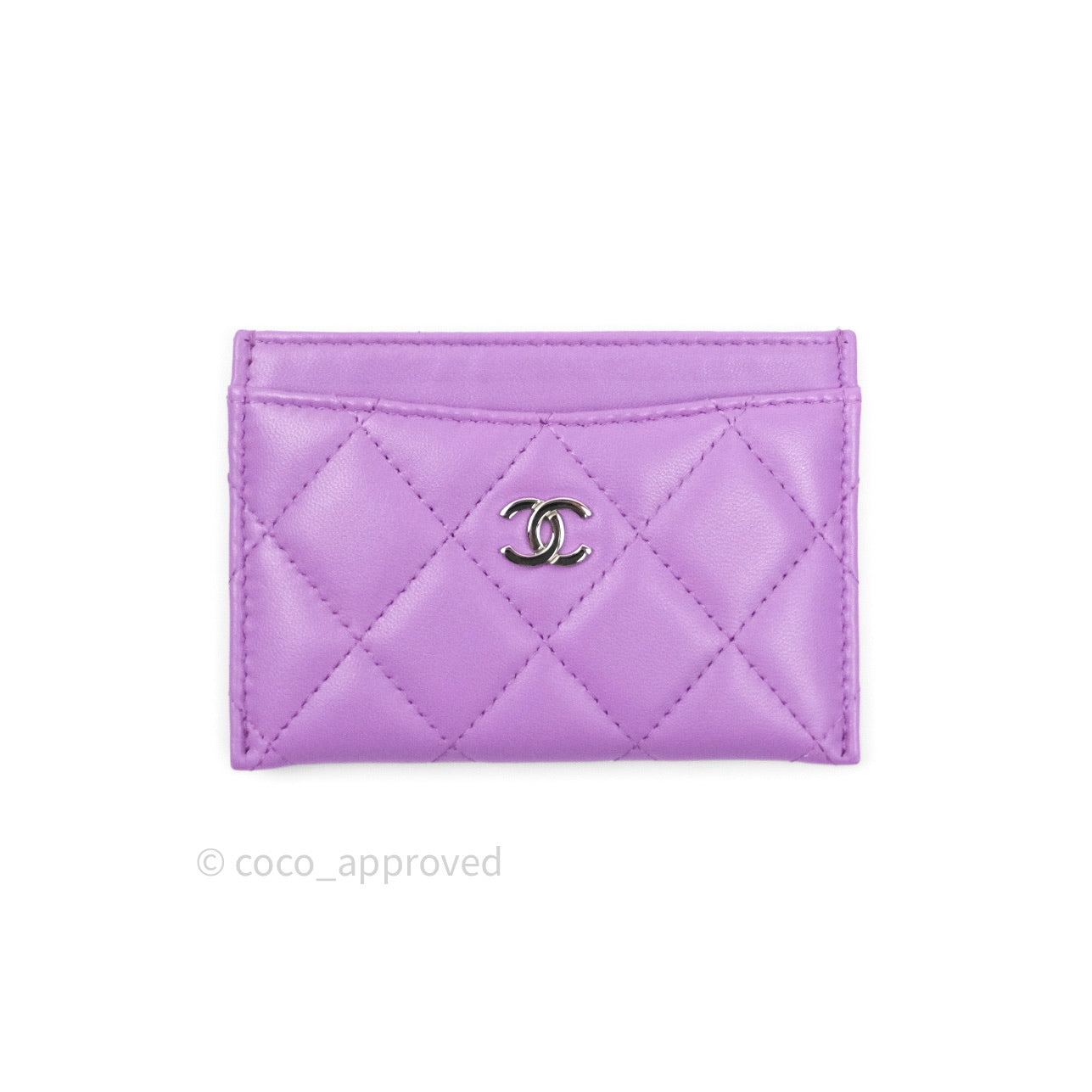 Chanel Quilted Classic Purple Lambskin Silver Hardware Flat Card Holder