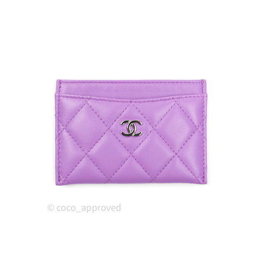 Chanel Quilted Classic Purple Lambskin Silver Hardware Flat Card Holder