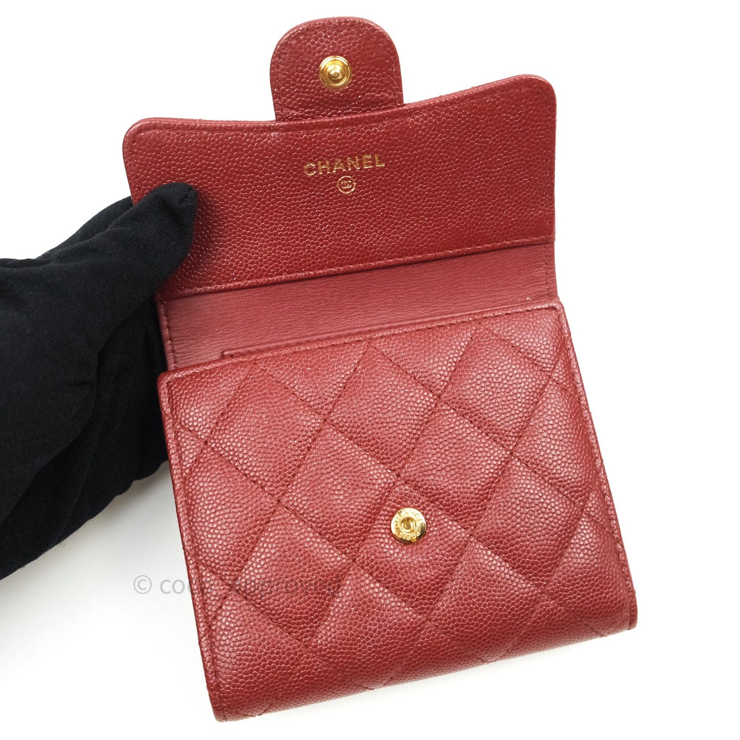 Chanel Classic Small Compact Wallet Iridescent Burgundy Gold Hardware