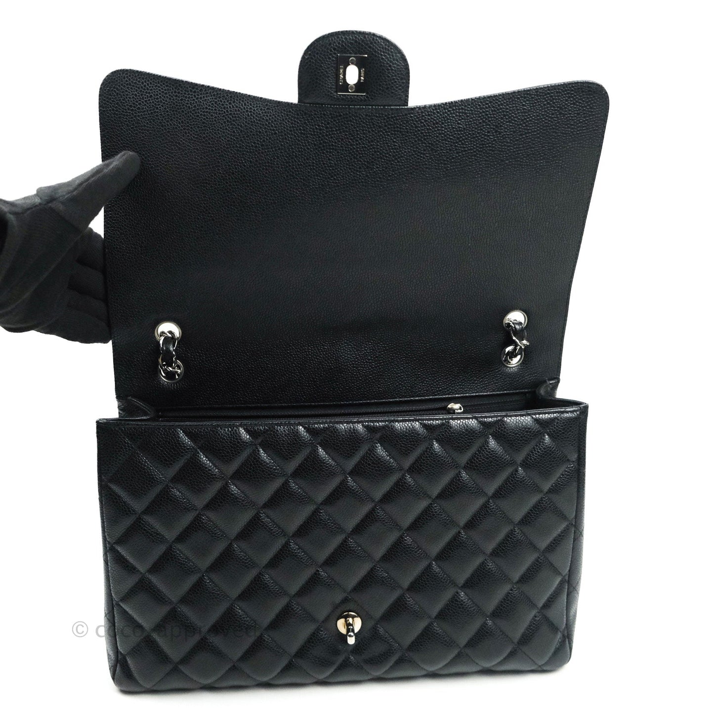 Chanel Quilted Maxi Single Flap Black Caviar Silver Hardware