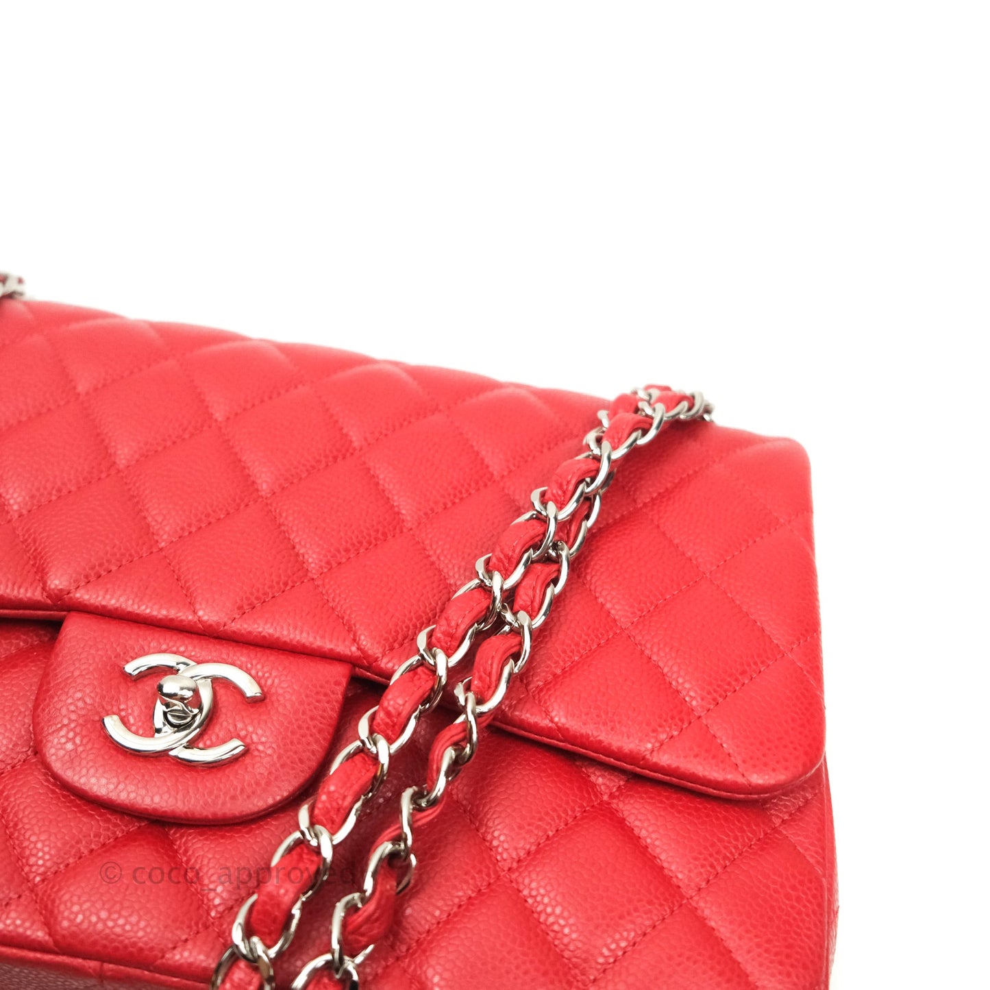Chanel Classic Jumbo Double Flap Red Caviar Silver Hardware⁣⁣