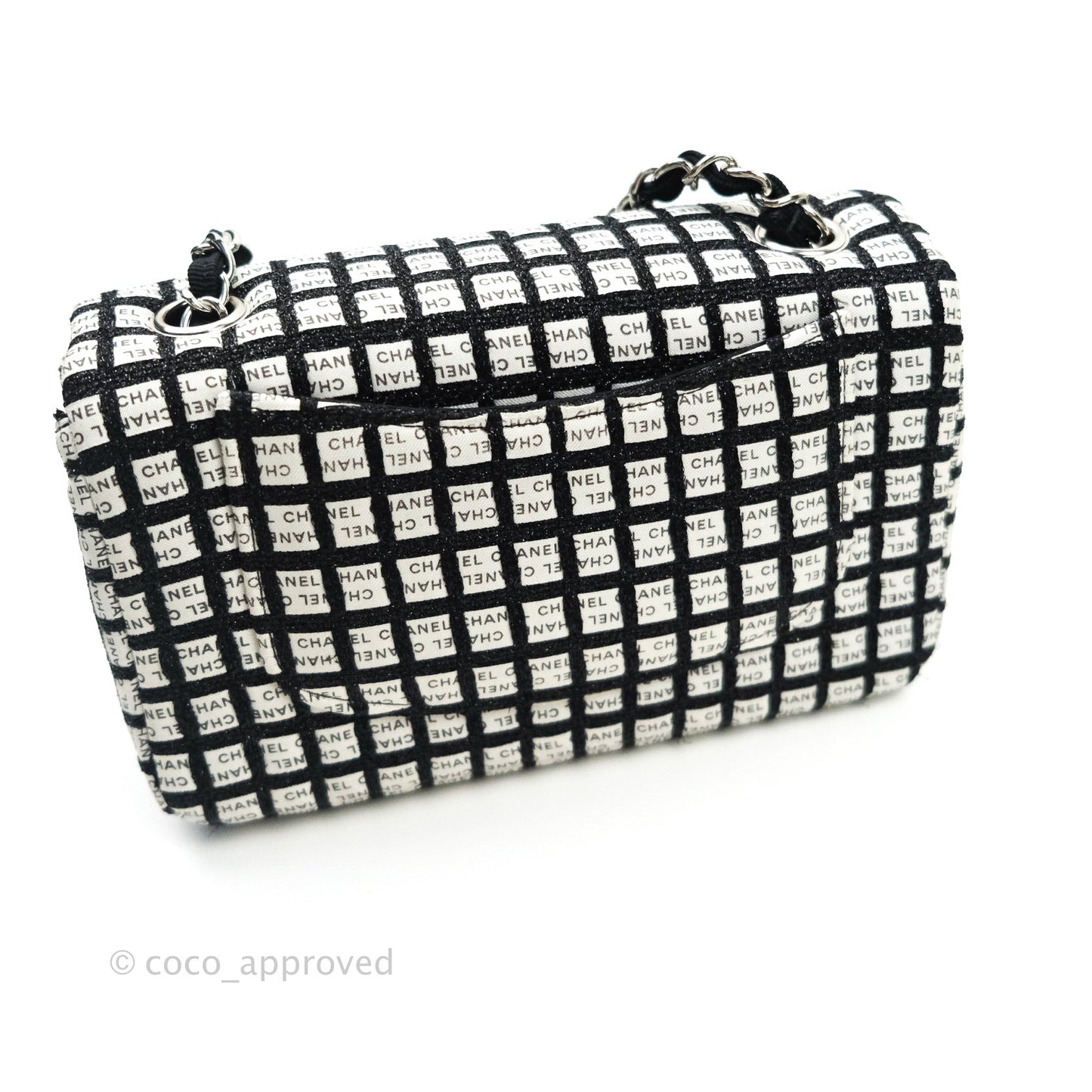 Chanel Quilted Mini Rectangular Black White Logo Silver Hardware