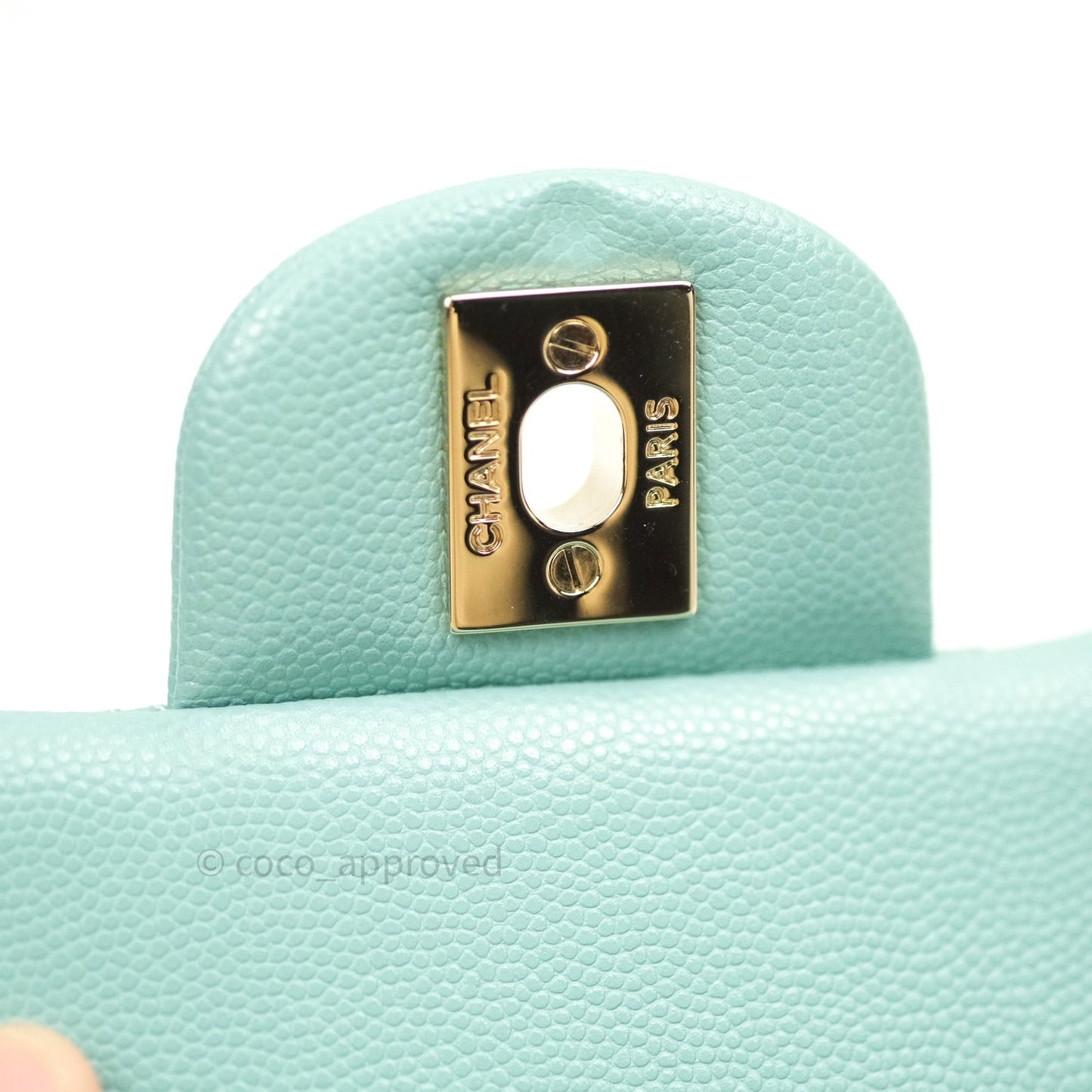 Chanel Classic Small S/M Flap Tiffany Blue Caviar Light Gold Hardware