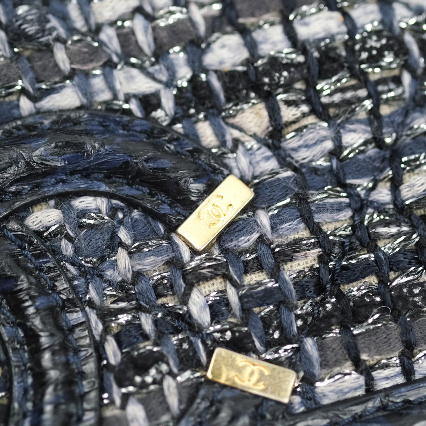 Chanel Quilted Small CC Filigree Flap Blue Tweed With Python 18S