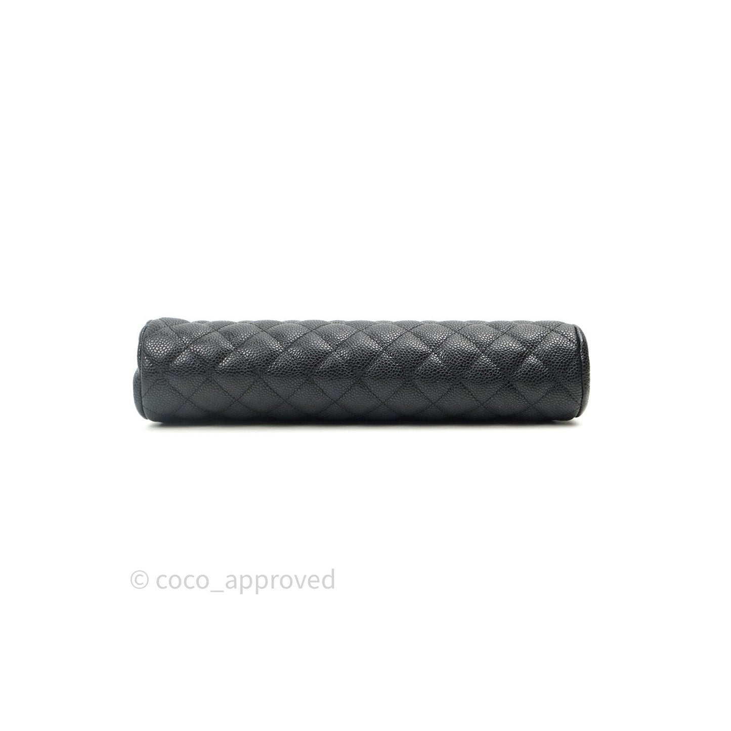 Chanel Quilted Timeless Kisslock Clutch Black Caviar Silver Hardware