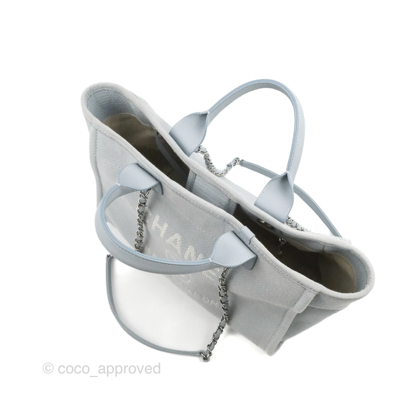 Chanel New Small Deauville Tote Light Blue Silver Hardware