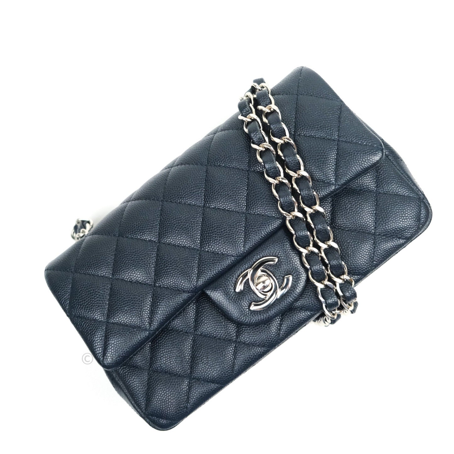 Chanel Quilted Mini Rectangular Navy Caviar Silver Hardware