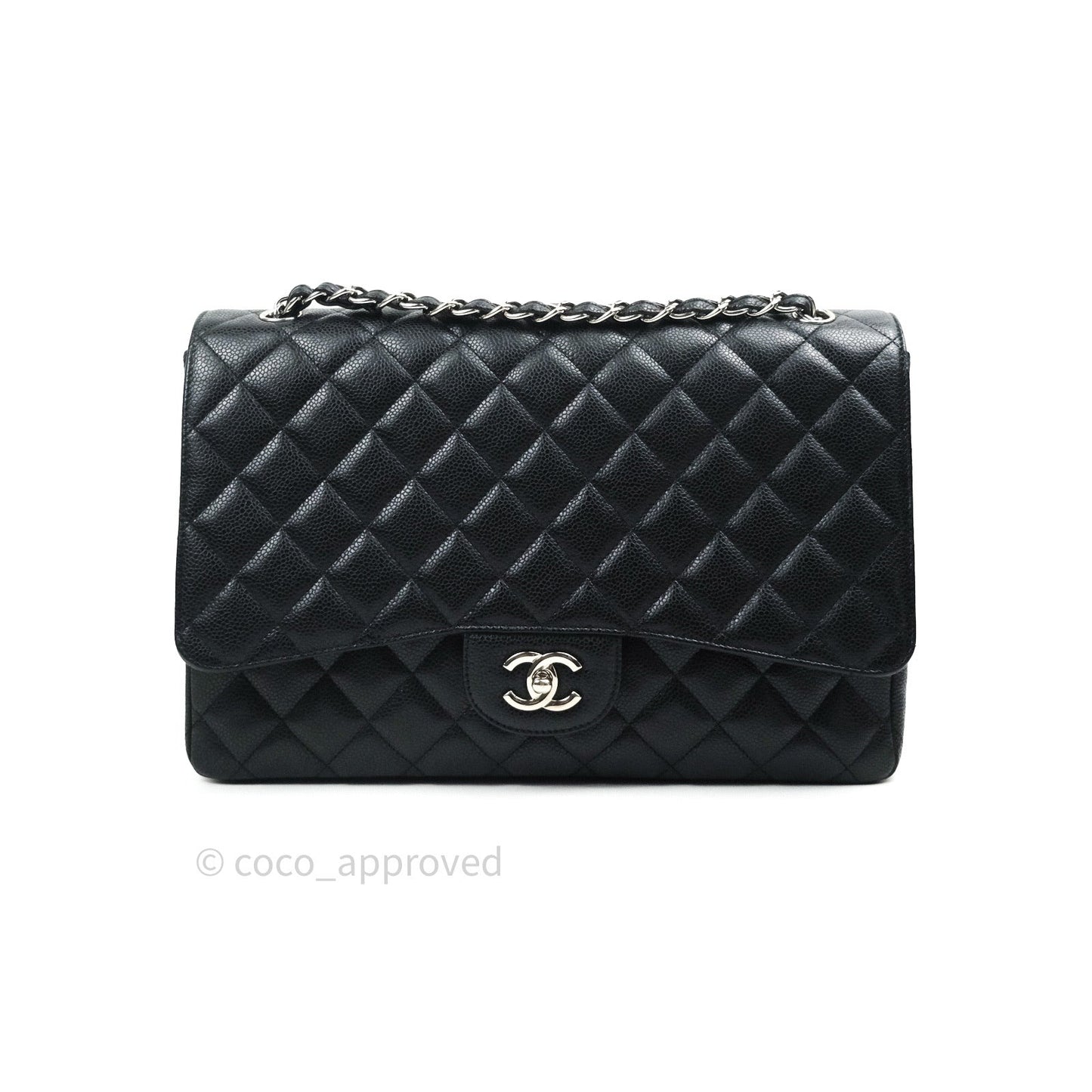 Chanel Classic Maxi Single Flap Quilted Black Caviar Silver Hardware