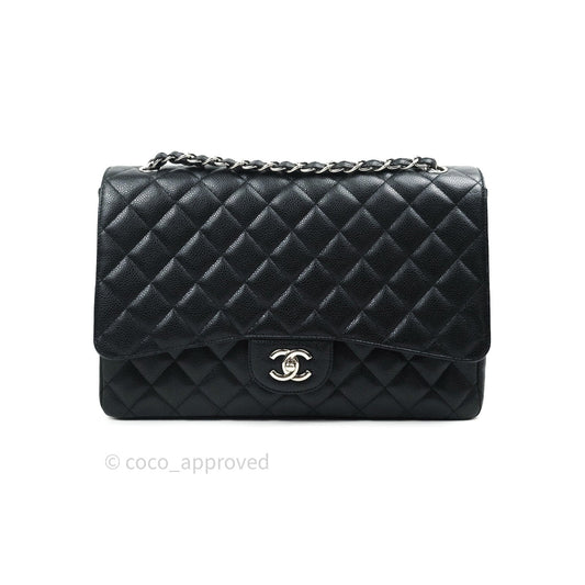 Chanel Classic Maxi Single Flap Quilted Black Caviar Silver Hardware