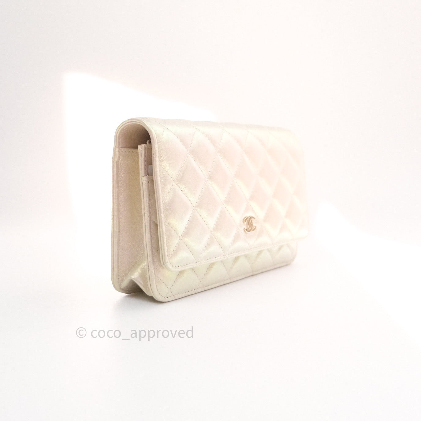Chanel Quilted Wallet on Chain WOC Iridescent Ivory Gold Hardware 20A