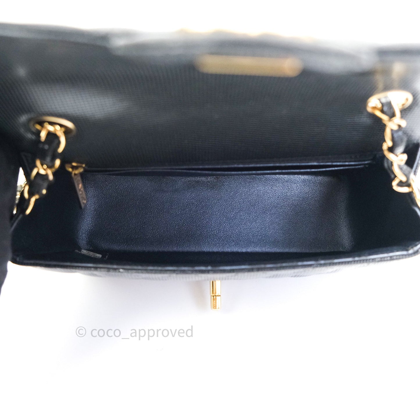 Chanel Metallic Calfskin Quilted Pixel Effect Mini Rectangular Flap Black Gold Hardware