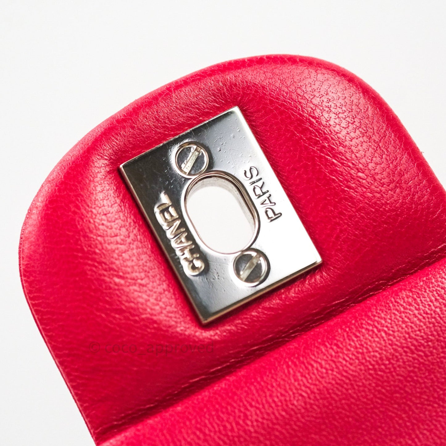 Chanel Classic M/L Lambskin Medium Double Flap Red Pink Silver Hardware