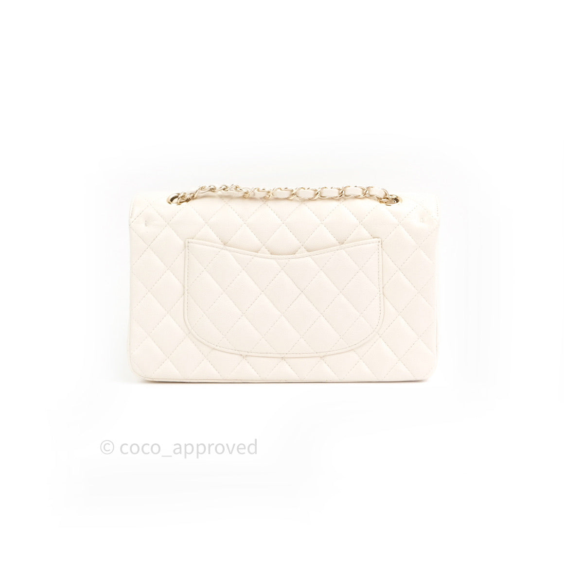 Chanel Classic Double Flap Quilted M/L Ivory Caviar Gold Hardware 17C