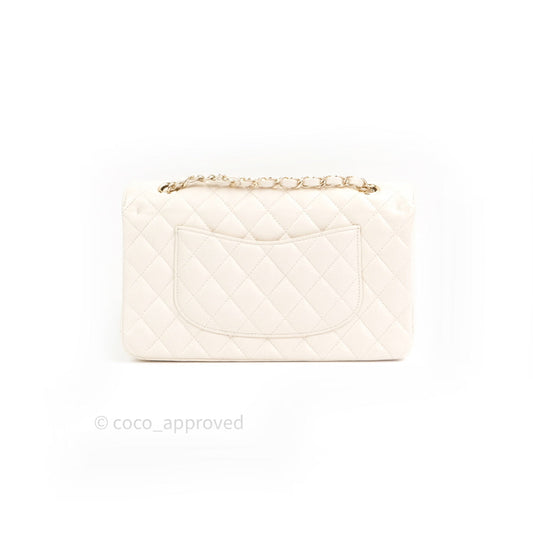 Chanel Classic Double Flap Quilted M/L Ivory Caviar Gold Hardware 17C